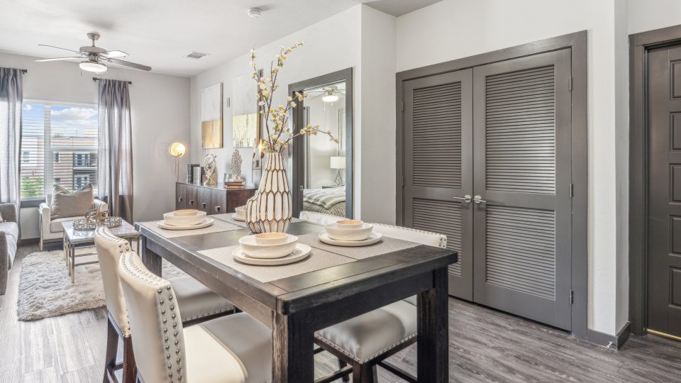 the dining room and kitchen area at The Terra at University North Park